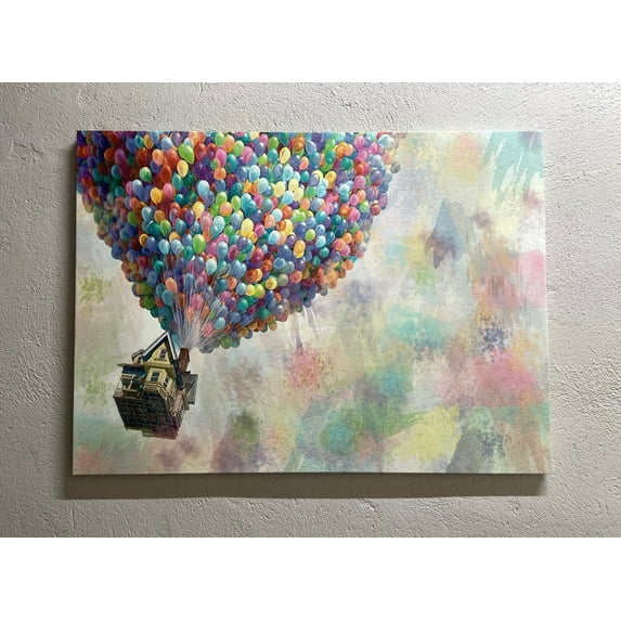 Air Balloons Poster, Rainbow Art, Colorful Wall Art, Abstract Canvas Art, Up Movie Balloons Wall Art, Up Movie Canvas, Canvas Wall Decor - Black Framed
