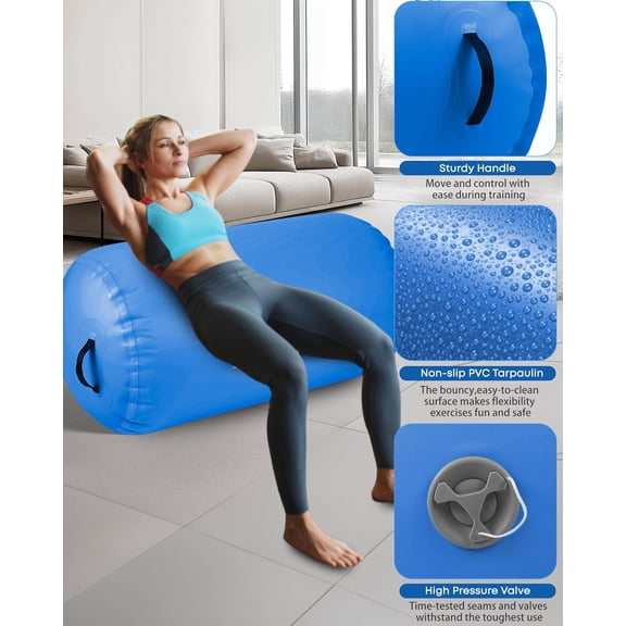 Air Barrel - Air Roller Gymnastics Barrel for Back Handspring Trainer, Air Tumble Mat with Pump for Gym Training/Yoga Balance Exercise/Cheerleading/Home and Outdoor Use