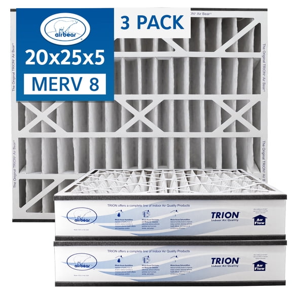 Air Bear 20x25x5 MERV 8 3-Pack Pleated Air Filter Compatible with 266649-102