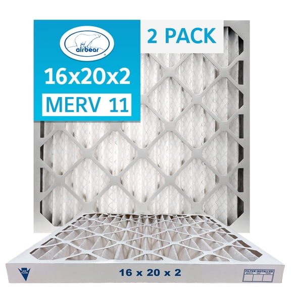 Air Bear MERV 11 16x20x2 Pleated Filter 2-Pack (Actual Size: 15.5x19.5x1.75) HVAC Air Filter Replacement
