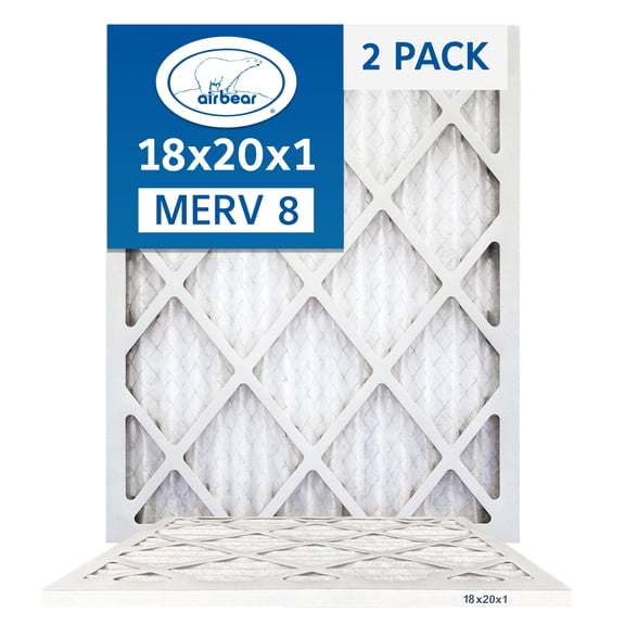 Air Bear MERV 8 18x20x1 Pleated Air Filter 2-pack (Actual Size: 17.5x2x19.5x.75)