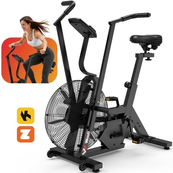 Winfita Air Bike Exercise Bike Air Resistance Stationary Bike for Home, Indoor Bike with Dual Action Handlebars, Bluetooth APP Connection Customizable Monitor, 350 lbs Arm/Leg Cardio Workout