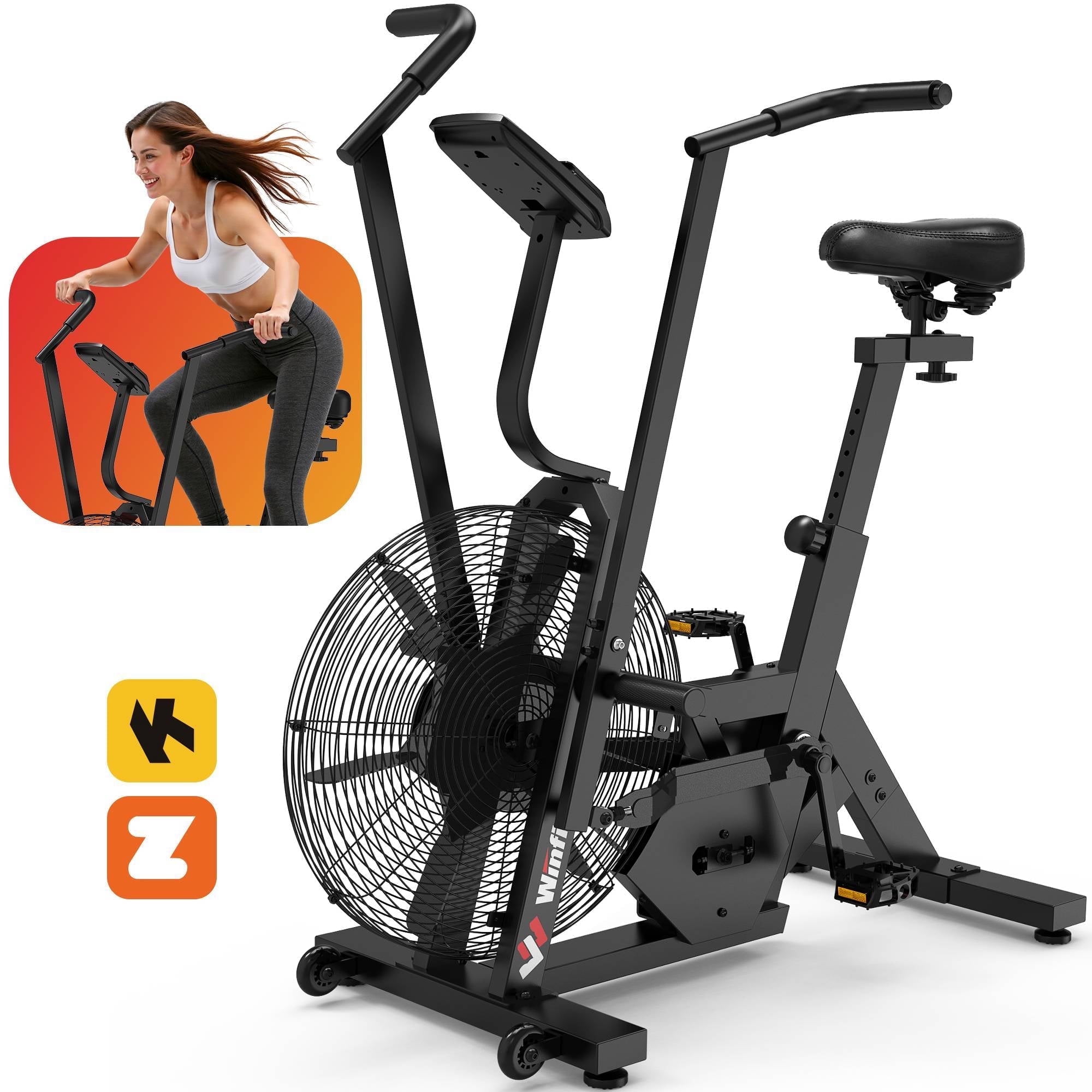 Winfita Commercial Built-in Bluetooth Air Bike, Adjustable Air Resistance with Dual-Action Handlebars, Heavy Duty Indoor Cycling Bike for Home Gym Traininning, 350lbs Arm/Leg Cardio Workout