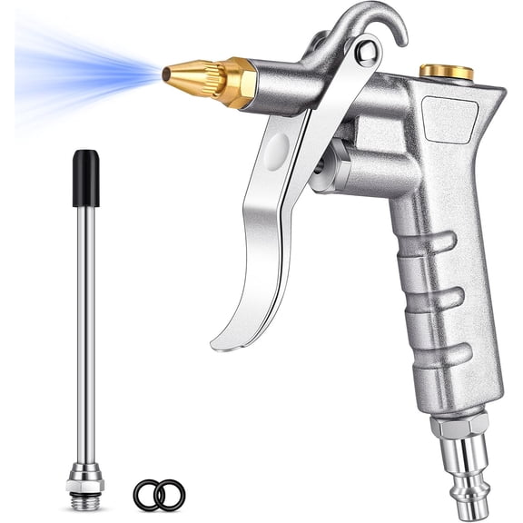 Air Blow with Brass Adjustable Air Nozzle and Extension, Air Compressor Attachments with 1/4IN Standard Quick Plug, Pneumatic Tools Air Blower for Dust Removal