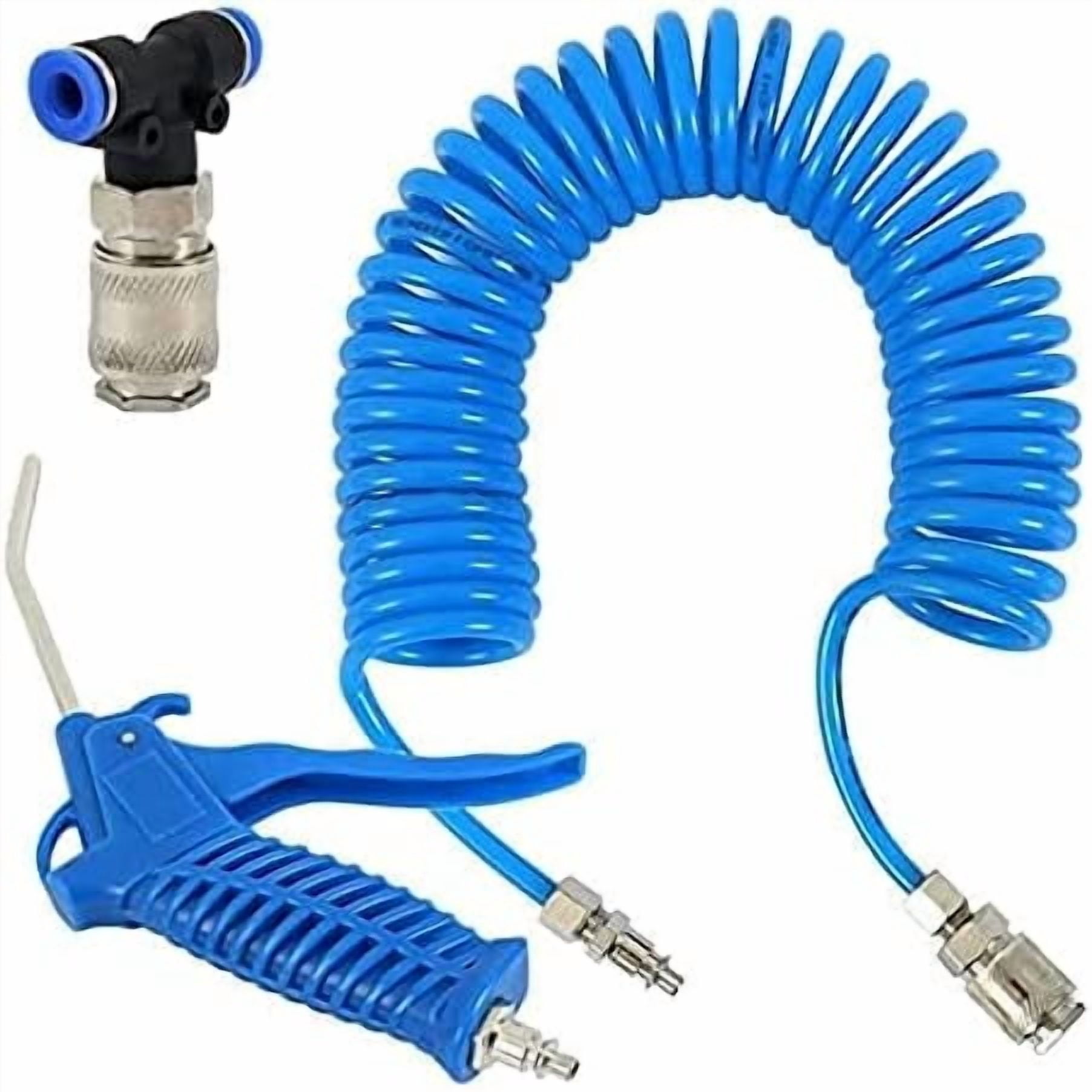 Air Blow Gun Kit Air Duster Cleaning Nozzle Blow Spray Tool Kit with 5 Meter Long Coil PU Air Hose,4×6mm(Blue)