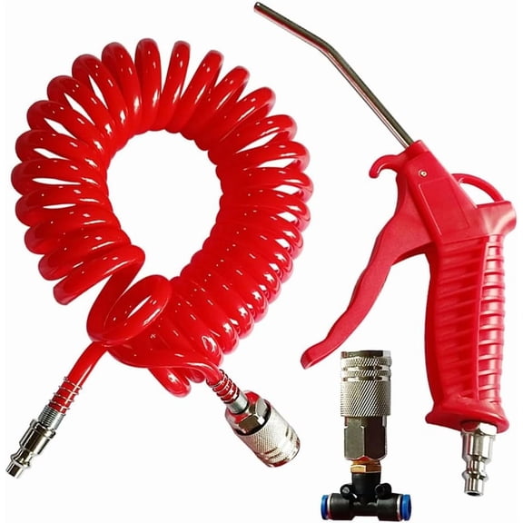 Air Blow Gun Kit with 16ft Long Pneumatic Pu Hose, Heavy Duty Air Duster Gun for Air Compressor(Red)