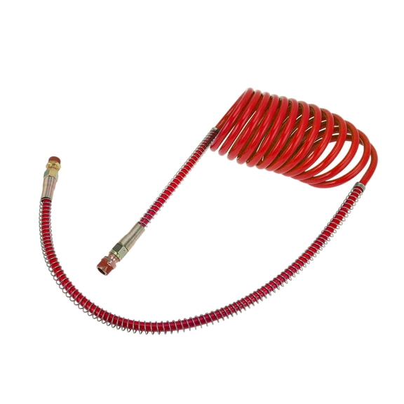 Air Brake Hose Oil Cooler Coiled Long Tail Line 12 Circle Brake Coil Cable for Trucks Tractors Assembly with 1/2" NPT Fitting 15 ft Brass Nylon Red