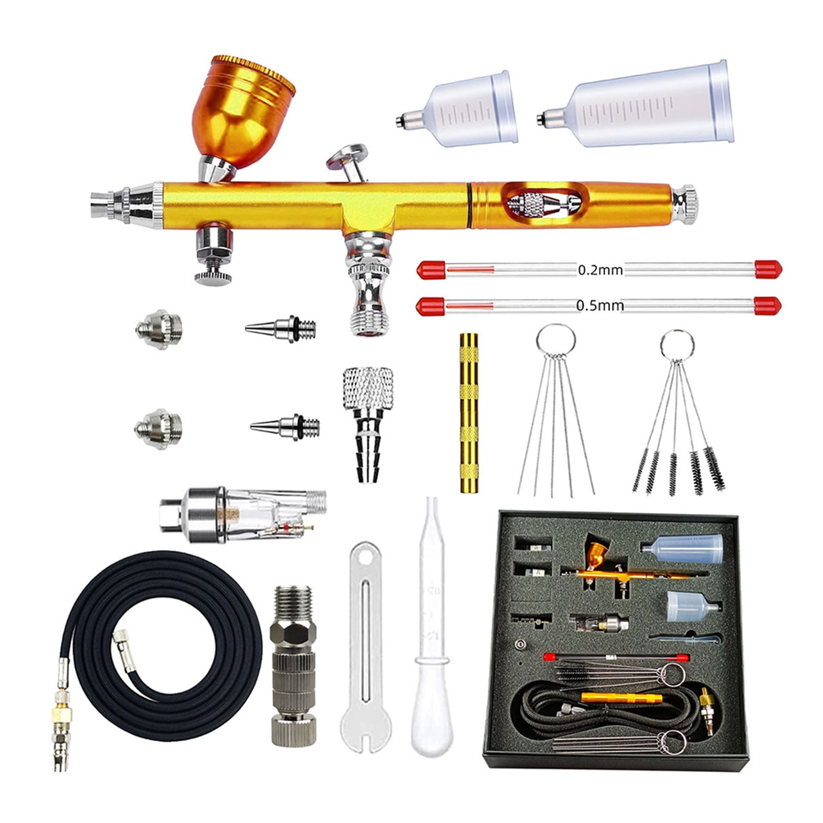 Air Brush 0.2/0.3/0.5mm Gravitational Feed Double Action Airbrushing Paint Guns Kits Set Airbrushing Kits Air Brush Painting Set