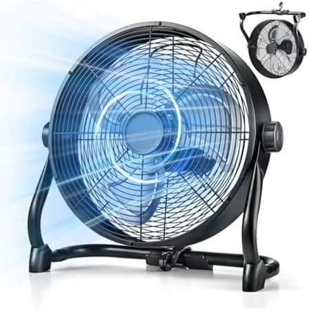 Ecotronic 12-Inch Rechargeable Cordless Fan with LED Display and 9 Adjustable Speeds, Black