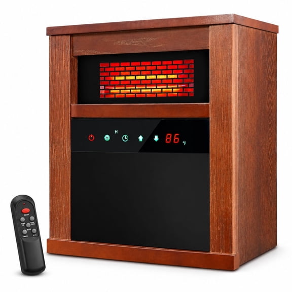 Air Choice Electric Space Heater, 1500W Infrared Heater w/ 3 Heating Mode, Thermostat, Remote Control & 12h Timer, Small Portable Room Heaters for Indoor Use, Bedroom, Office, Living Room, Dark Walnu