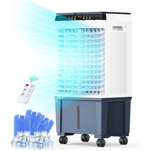 Air Choice Evaporative Air Cooler, 1800CFM Swamp Cooler with 12H Timer, Remote Control, 110° Oscillation & 5.3 Gal Water Tank, 4 Ice Packs, 3 Speeds, 3-in-1 Evaporative Cooler for Outdoor Indoor Use