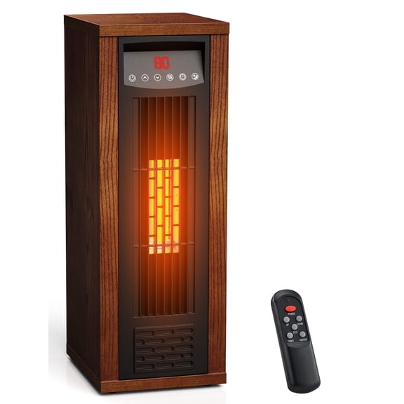 Air Choice Infrared Space Heater, 1500W Electric Portable Heater with Remote Control and Thermostat, Fast & Quiet Heating Tower Room Heater for Indoor Use, Bedroom, Office, Home, Chestnut