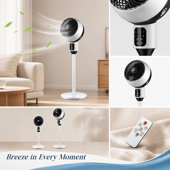 Air Circulator Fan, Floor Fan for Bedroom, Fan for Bedroom with Remote, Standing Oscillating Fan, Ultra Quiet 33X9X9 Inch Compact Design, Sliding Height Adjustment, Multi-Speed