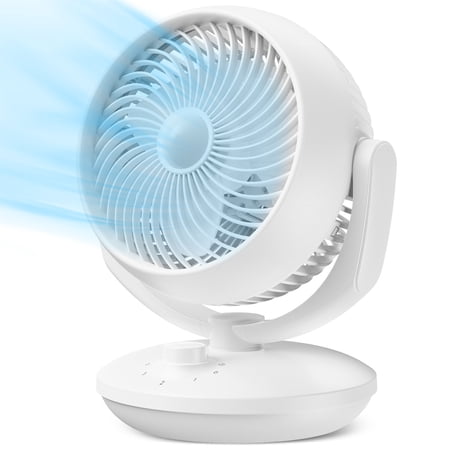Air Circulator Fan, Portable Desk and Table Fan with 3 Speed Settings, 90° Adjustable Tilt, Wide-Angle Oscillating Fan for Home, Office, Bedroom, Living Room, Workplace, White