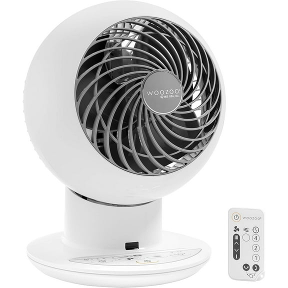 Air Circulator Fan with Remote, Oscillating, 5 Speeds, 82ft Max Air Distance, Adjustable Tilt, Quiet Motor, Small Fan for Bedroom, Office, Dorm, White