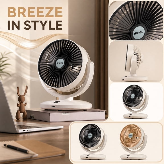 Air Circulator Fan, Small Desk Fan Quiet, Rechargeable Desk Fan, Desk Fan for Office, Fan for Dorm, 8X7X6 Inch Compact Desktop Personal Cooling Fan with Included Usb Charging