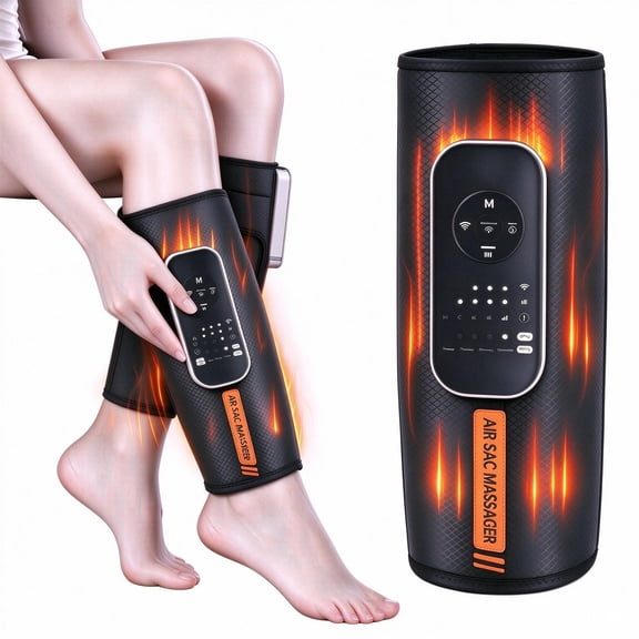 Air Compression Calf and Foot Massager with Heat, Rechargeable Sequential Lower Leg Wrap with Adjustable Modes & Intensities, Black, 1 Pack