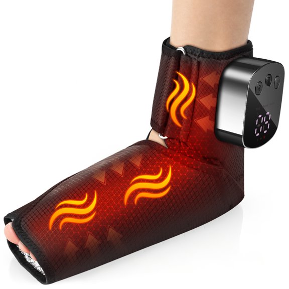 Air Compression Foot Massager with Heat, Portable Cordless Ankle and Feet Massager with 3 Modes and 3 Intensities, Foot and Ankle Compression Boot for Edema, Plantar Fasciitis