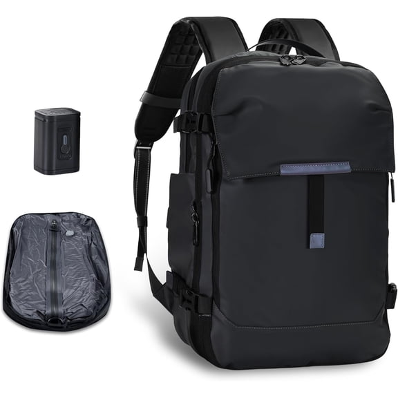 Air Compression Vacuum Travel Backpack, 60L Expandable Vacuum Seal Backpack with Resistant TSA Lock(Black,Automatic & Manual Vacuum Pump Included)