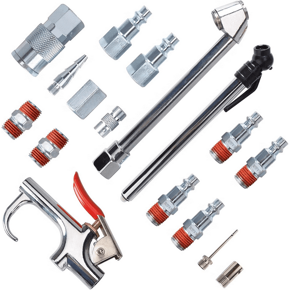 Air Compressor Accessories 17 Pieces Fittings 1/4 Inch NPT Inflator Kit Blow Gun