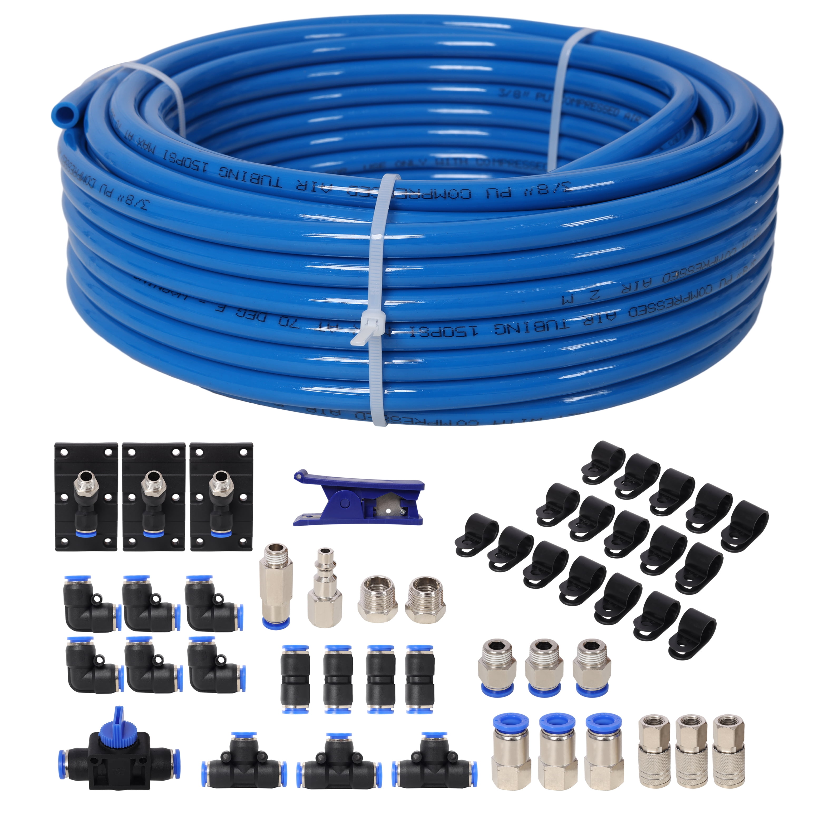 Air Compressor Accessories Kit 3/8 Inch Tubing - 60ft PU Air Hose, Fittings & Cutter