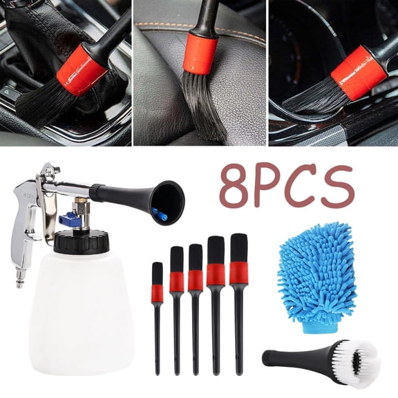 Air Compressor Car Cleaning Gun with 5 Bristle Brushes - High Pressure Interior & Detail Tool