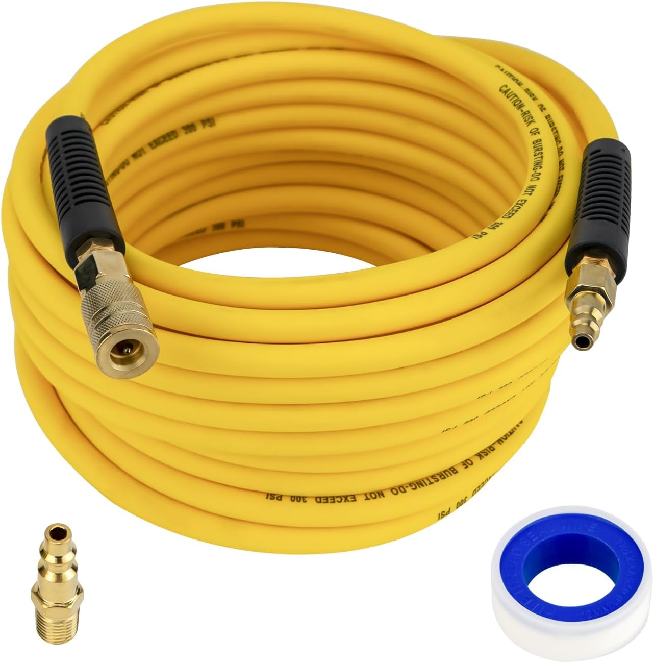Air Compressor Hose 1/4" x 50 FT, Hybrid Air Hose with Bend Restrictor, Air Hose with Industrial Quick Coupler and Plug, Heavy Duty, Lightweight, Adaptable to All Kinds of Weather