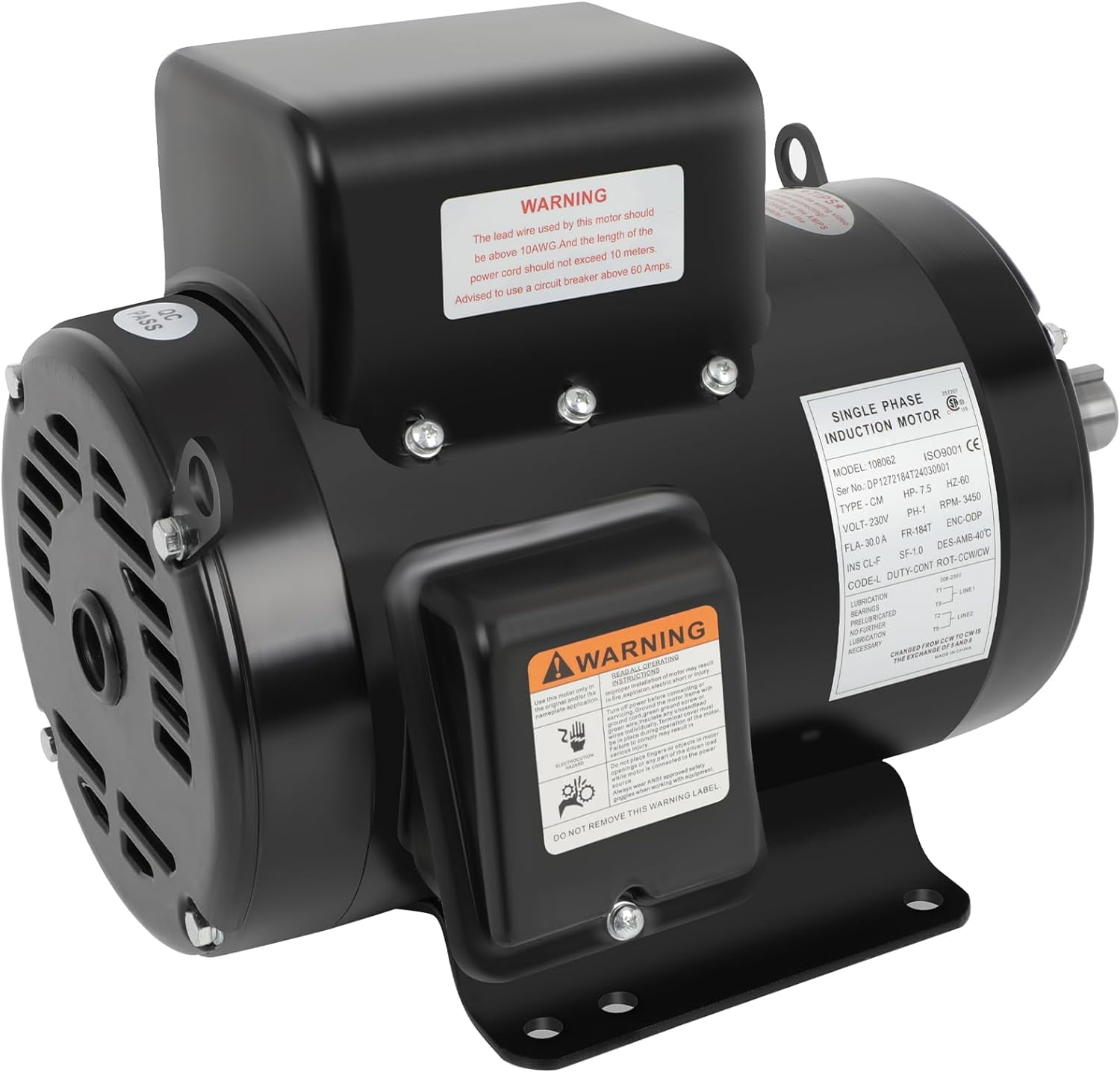 Air Compressor Motor ODP 3450RPM, 7.5HP Single Phase 184T Frame Motor ...