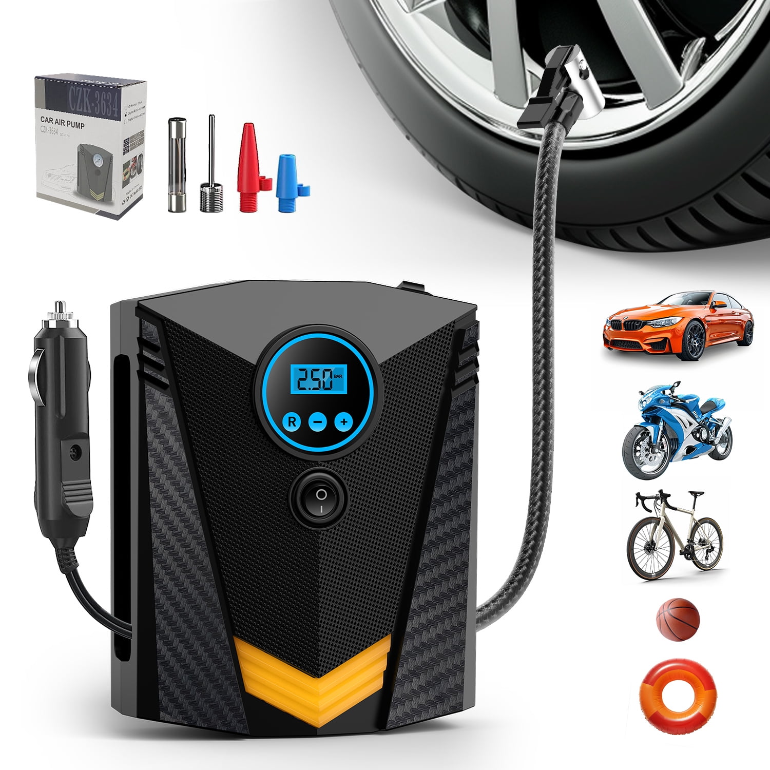 Tire Inflator Pump 8000mAh Portable Car Air Compressor 30L/min Super Fast Inflate 12V DC Air Pump For Moto Bike Car Tyre Balls