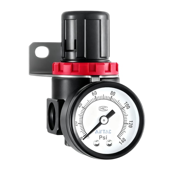 Air Compressor Pressure Regulator Airtac AR2000-C 1/4'' NPT with Bracket and Gau 0-140 PSI Adjustable