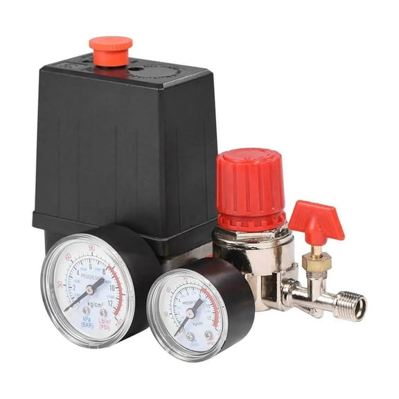 Air Compressor Pressure Switch Control, Valve Regulator With Gauges Fittings Pneumatic Parts 4 Port Switch Assembly ,Easy to Use