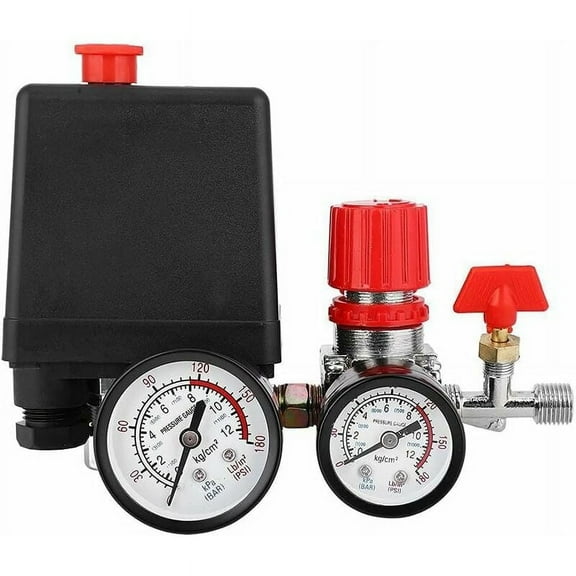 Air Compressor Pressure Switch, Triumph Air Compressor Pressure Valve Switch, Air Compressor Pressure Switch Control Regulator 90-120 Psi With Dual Pressure Gauges (2-G1/4)