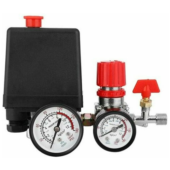 Air Compressor, Pressure Switch, Valve Pressure Switch, Air Compressor with Yellow Regulators (Wrought Iron Pressure Gauge)