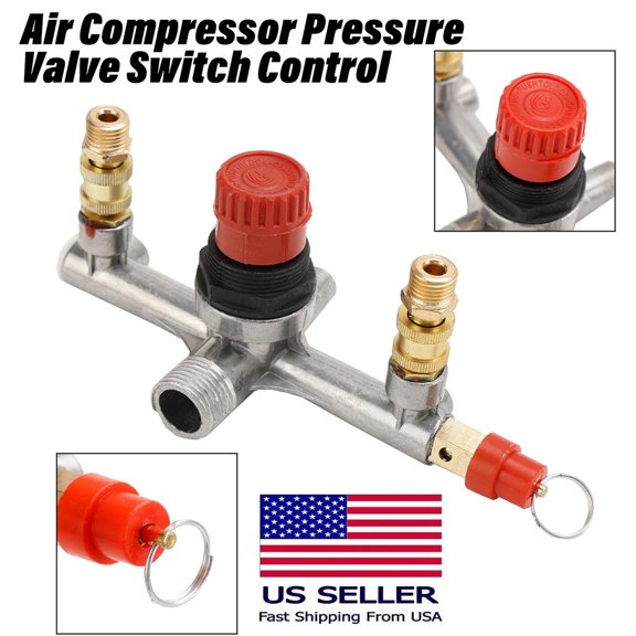 Air Compressor Pressure Valve Switch Control Manifold Regulator Gauges Tool' US