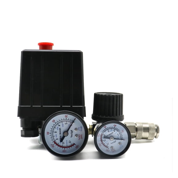 Air Compressor Pump Pressure Control Switch 4 Port 220/380V, Manifold Relief Regulator 30-120PSI Control Valve With Gau ,Adjustable
