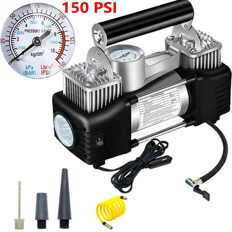 Portable Air Compressor Car Air Pump Inflator Pump Dual Cylinder + Gauge 12V 150 PSI Tire Pump for Car, Truck, Bicycle, and Other Inflatables Portable Air Compressor Car Air Pump Inflator Pump Dual Cylinder + Gauge 12V 150 PSI Tire Pump for Car, Truck, Bicycle, and Other Inflatables