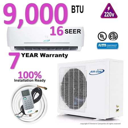 Air-Con 9000 BTU Mini Split Air Conditioner Heat Pump Ductless 16 Seer 220v Serene