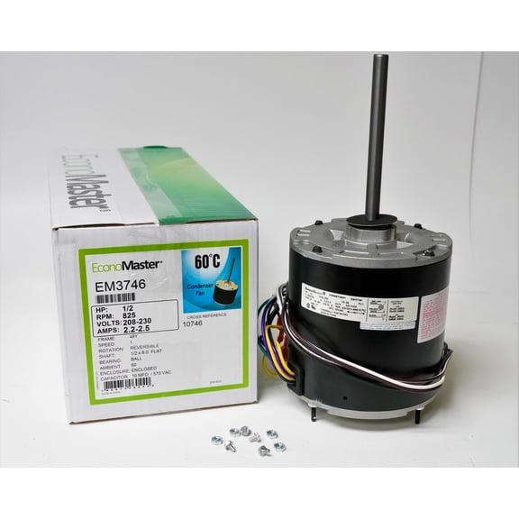 Air Conditioner Condenser Fan Motor Totally Enclosed (TENV) 1/2 HP 230 Volts 825 RPM Ball Bearing Single Speed EM-3746