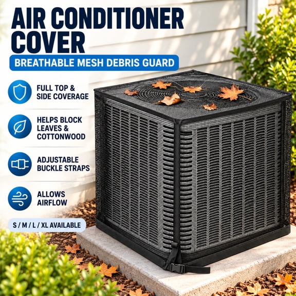 Air Conditioner Cover for Outside Unit Mesh AC Condenser Cover Heavy Duty Breathable Nylon Leaf Debris Guard with Adjustable Buckles