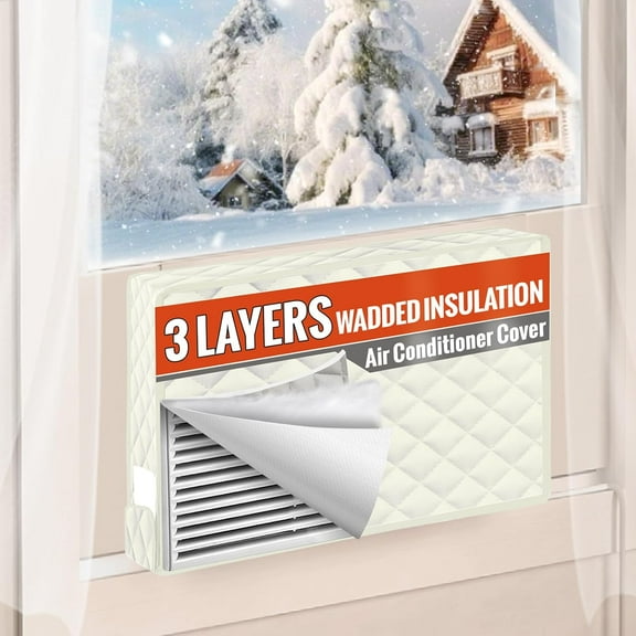 Air Conditioner Covers for Inside to Protect AC and Winter Insulation, 3-Layer Wadded Insulation Window Air Conditioner Cover Install with Hook-and-Loop Fasteners, 21"W x 15"H x 3.5"D - Beige