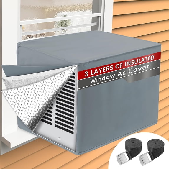 Air Conditioner Covers for Outside, 24"Wx20"Dx15.6"H Window Air Conditioner Cover & 3 Layers Insulation Design, Waterproof Snowproof AC Cover for Outside Window Units Winter Protection