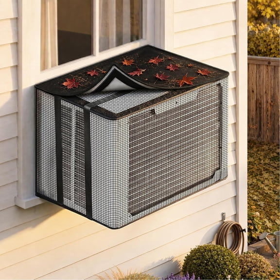Air Conditioner Covers for Outside, Mesh Window Ac Cover for Outdoor Block Bugs Leaves and Debris, Rainproof Cover for Wall Ac Unit (21W x 15H x 16D)
