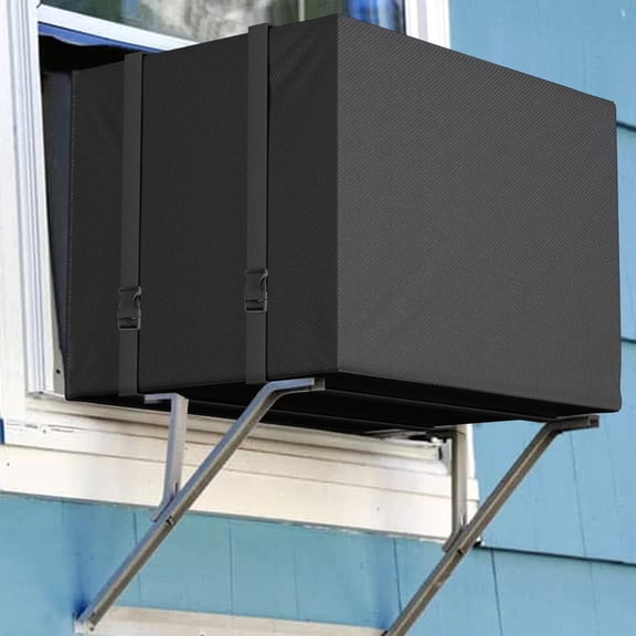 Window Air Conditioner Unit Cover, AC Cover with Adjustable Strap,Black - 27.55" x 25.9" x 18.89"