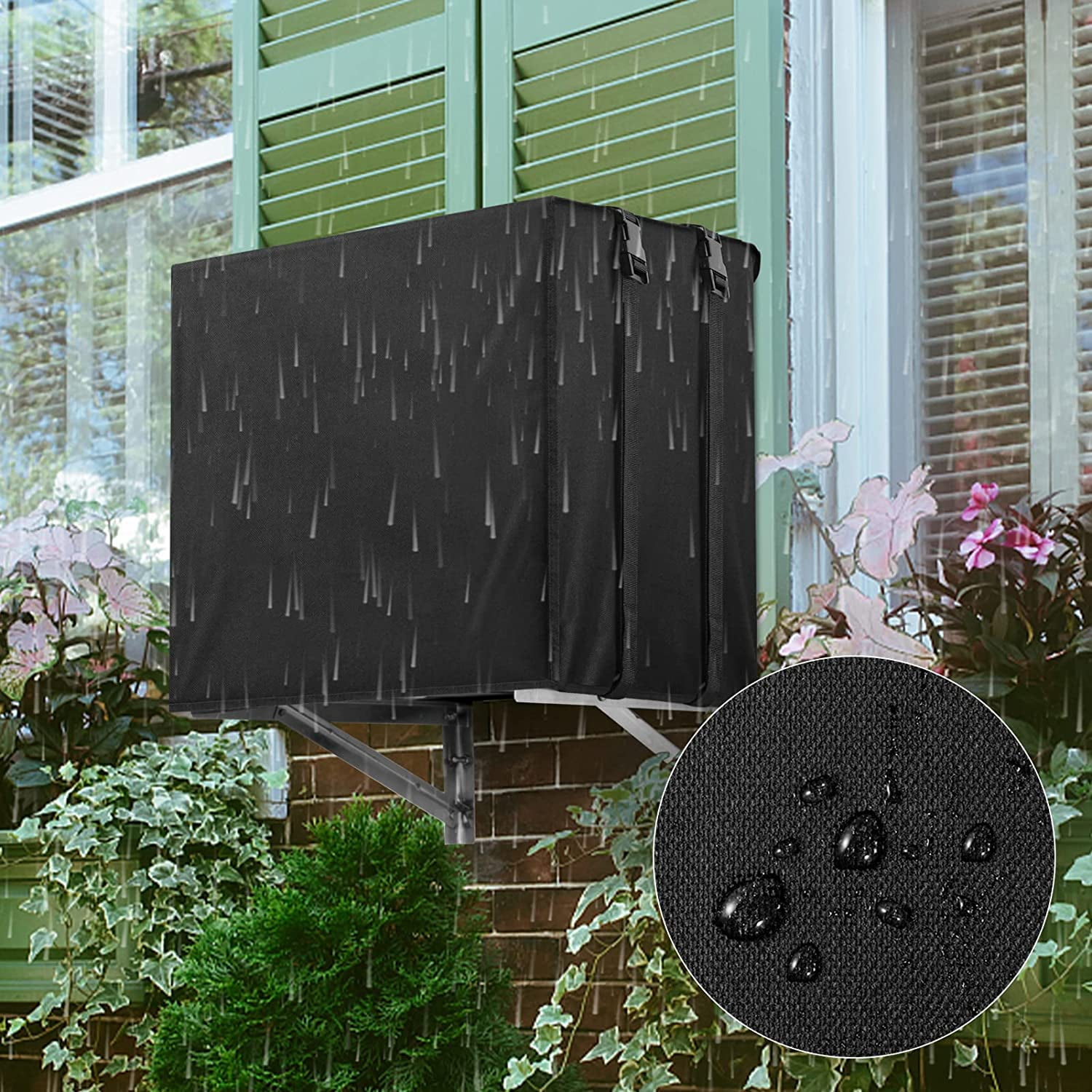 Air Conditioner Covers for Window Units Outdoor Ac Cover Outside Heavy Duty Waterproof  Insulation Defender with Adjustable Strap - 25.19 x 20.86 x 17.32 -  Black 