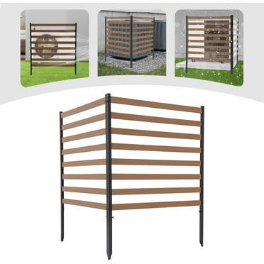 Air Conditioner Fence - 2-Panel 39”W x 51”H Outdoor Privacy Screen Trash Can Steel Pipes Enclosure Freestanding Picket Fences for Garden Patio Lawn AC Unit Pool Pump, Brown