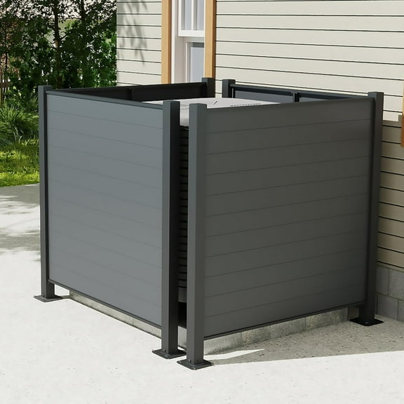 Air Conditioner Fence 2 Panels, 50''W x 50''H Outdoor Privacy Screen with Upgraded Metal Stakes, Decorative Trash Can Enclosure for Garden Backyard, Black