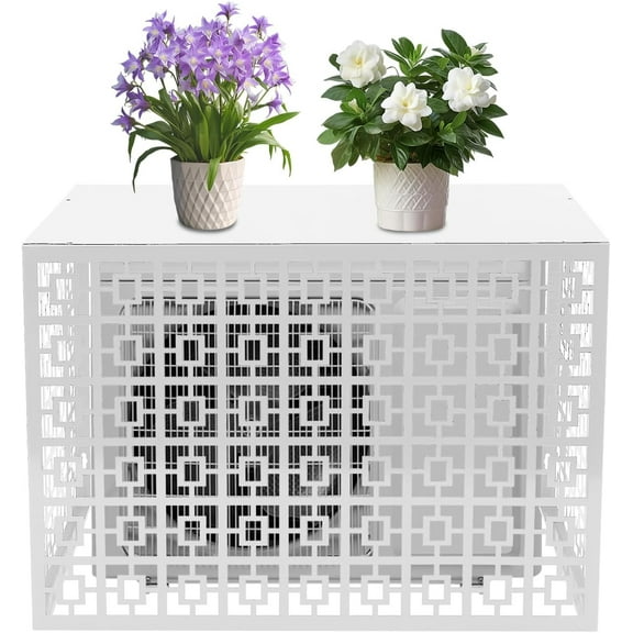 Air Conditioner Fence 3 Panels, 43" W x 32" H Privacy Panel for Outside, Pool Equipment Enclosure, Trash Can, AC Unit - Outdoor Metal Privacy Panel (White, Rectangular)