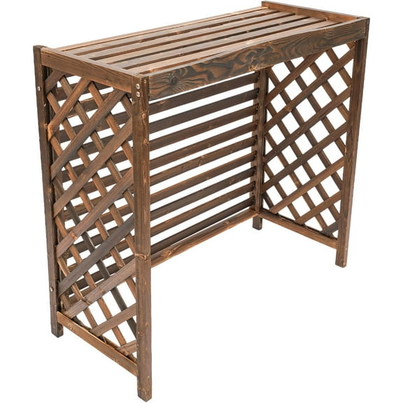 Air Conditioner Fence 39" W x 37" H, Wood Louvered Privacy Screen Fence Panel Pool Equipment Enclosure Outdoor Trash Can Fence