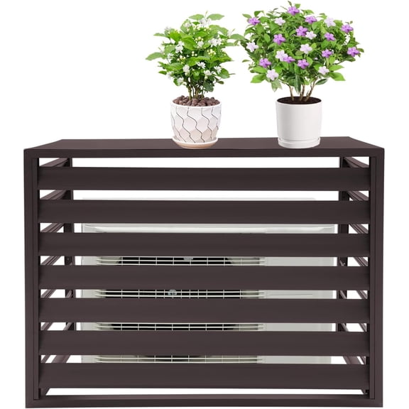 Air Conditioner Fence 4 Panels 43" W x 31" H Outdoor Privacy Screen Aluminum Alloy Trash Can Enclosure Decorative Garden Fence for for Garden Patio Lawn AC Unit Pool Pump(Coffee Color)