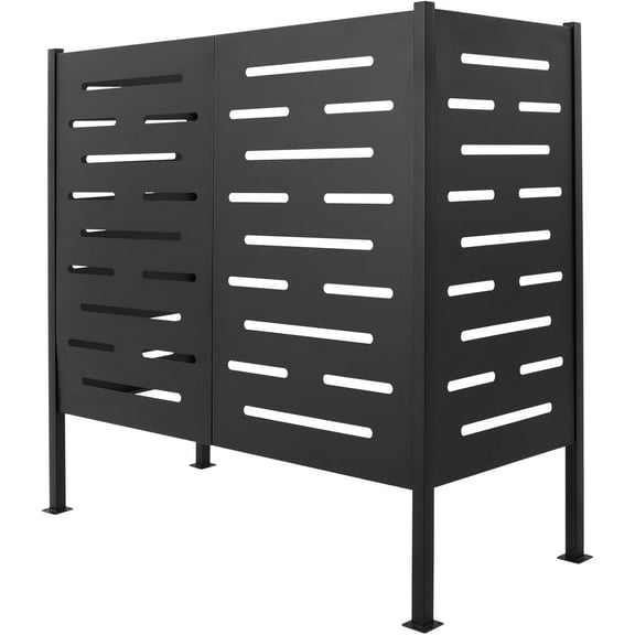 Air Conditioner Fence, 48.03" L x 22.05" W x 48.03" H A/C Conditioning Units Freestanding Privacy Screen Fence Panels, 3-Panels Iron Cover Fence Panels for Trash Can Pool Equipment Fence (Dark Gray)